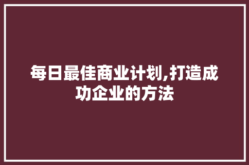 每日最佳商业计划,打造成功企业的方法