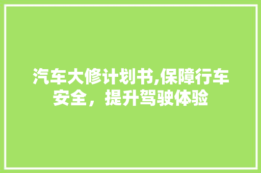汽车大修计划书,保障行车安全，提升驾驶体验