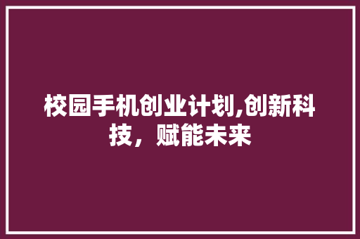 校园手机创业计划,创新科技，赋能未来