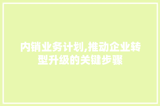 内销业务计划,推动企业转型升级的关键步骤