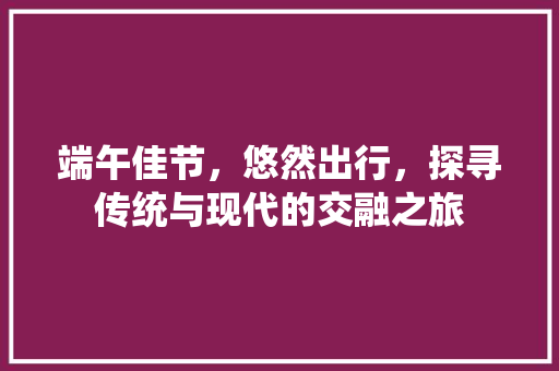 端午佳节，悠然出行，探寻传统与现代的交融之旅