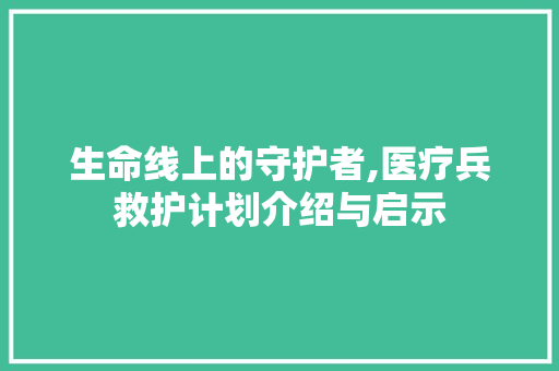 生命线上的守护者,医疗兵救护计划介绍与启示