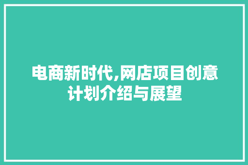 电商新时代,网店项目创意计划介绍与展望