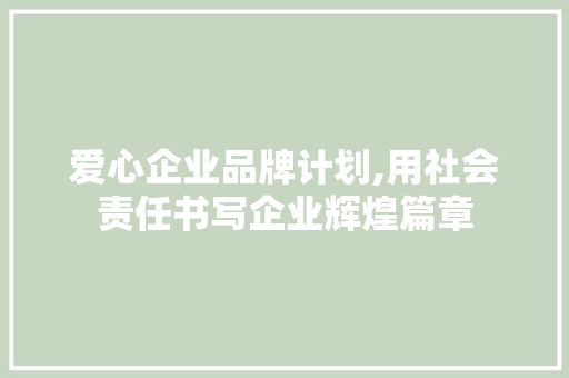 爱心企业品牌计划,用社会责任书写企业辉煌篇章