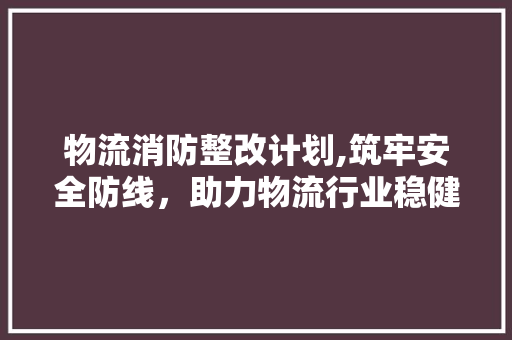 物流消防整改计划,筑牢安全防线，助力物流行业稳健发展