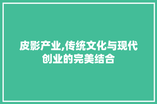 皮影产业,传统文化与现代创业的完美结合