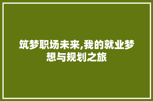 筑梦职场未来,我的就业梦想与规划之旅