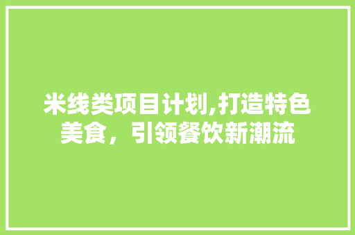 米线类项目计划,打造特色美食，引领餐饮新潮流