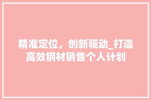 精准定位，创新驱动_打造高效钢材销售个人计划 特写稿