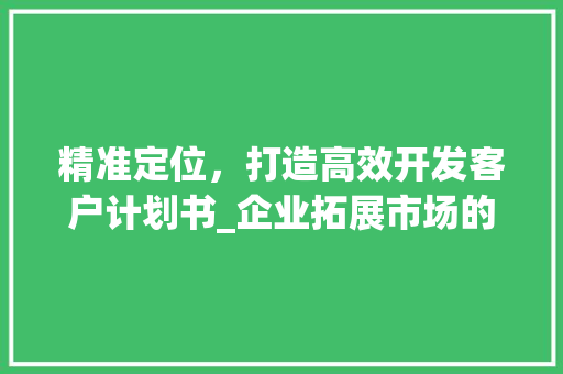 精准定位，打造高效开发客户计划书_企业拓展市场的利器