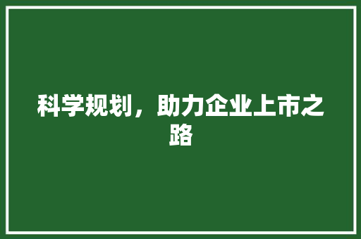 科学规划，助力企业上市之路