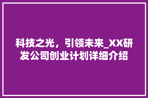 科技之光，引领未来_XX研发公司创业计划详细介绍