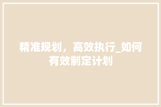精准规划，高效执行_如何有效制定计划