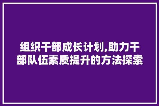 组织干部成长计划,助力干部队伍素质提升的方法探索