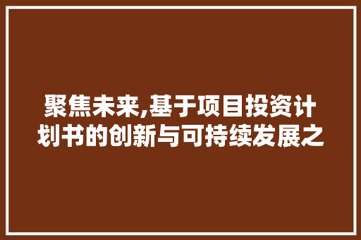 聚焦未来,基于项目投资计划书的创新与可持续发展之路