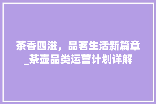 茶香四溢，品茗生活新篇章_茶壶品类运营计划详解