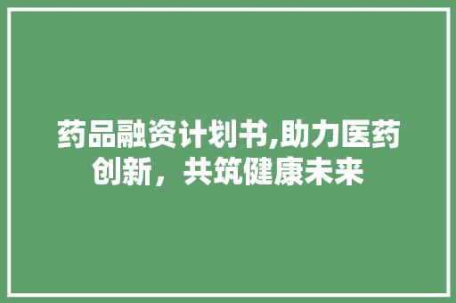 药品融资计划书,助力医药创新，共筑健康未来
