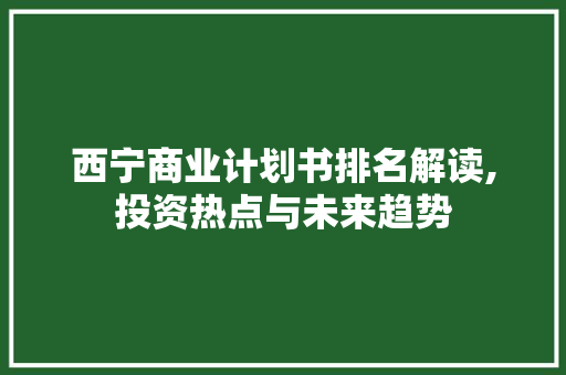 西宁商业计划书排名解读,投资热点与未来趋势