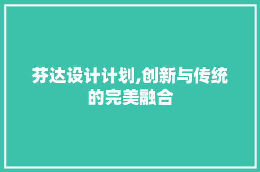 芬达设计计划,创新与传统的完美融合
