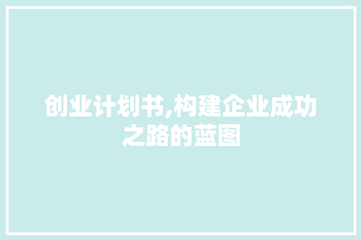 创业计划书,构建企业成功之路的蓝图