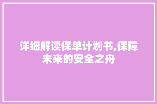详细解读保单计划书,保障未来的安全之舟
