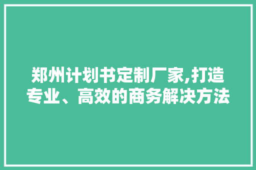 郑州计划书定制厂家,打造专业、高效的商务解决方法