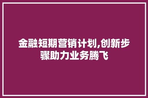 金融短期营销计划,创新步骤助力业务腾飞