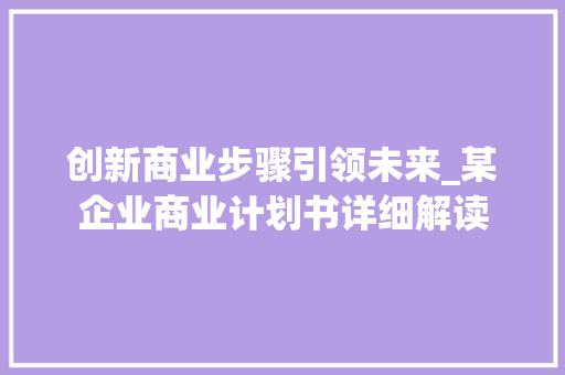 创新商业步骤引领未来_某企业商业计划书详细解读