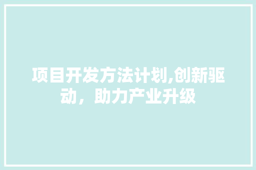 项目开发方法计划,创新驱动，助力产业升级