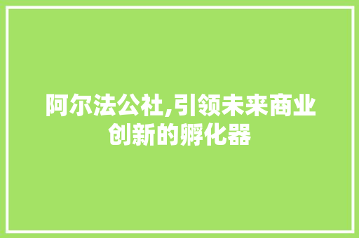 阿尔法公社,引领未来商业创新的孵化器