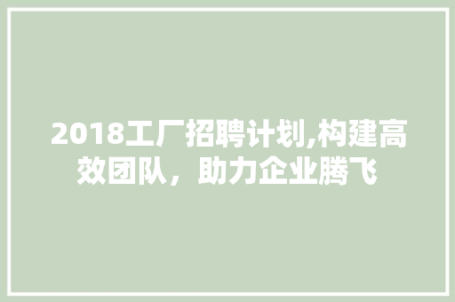 2018工厂招聘计划,构建高效团队，助力企业腾飞