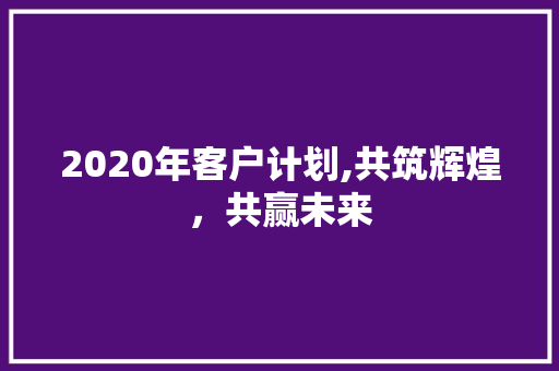 2020年客户计划,共筑辉煌，共赢未来