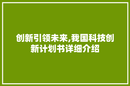 创新引领未来,我国科技创新计划书详细介绍
