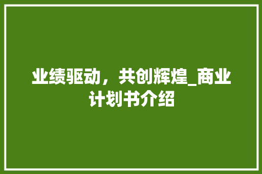 业绩驱动，共创辉煌_商业计划书介绍