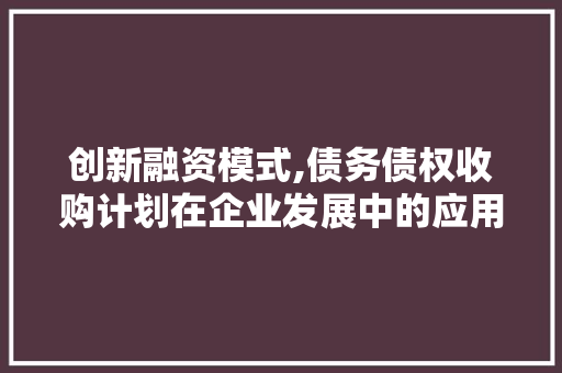 创新融资模式,债务债权收购计划在企业发展中的应用与价值