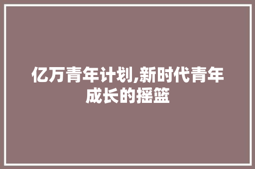 亿万青年计划,新时代青年成长的摇篮