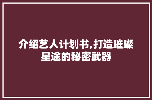 介绍艺人计划书,打造璀璨星途的秘密武器