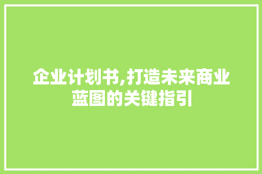企业计划书,打造未来商业蓝图的关键指引