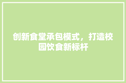 创新食堂承包模式，打造校园饮食新标杆