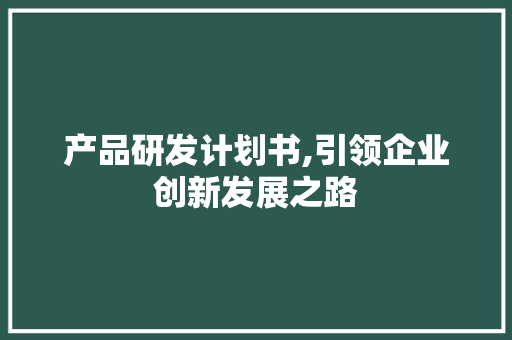 产品研发计划书,引领企业创新发展之路