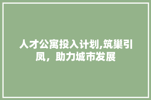人才公寓投入计划,筑巢引凤，助力城市发展