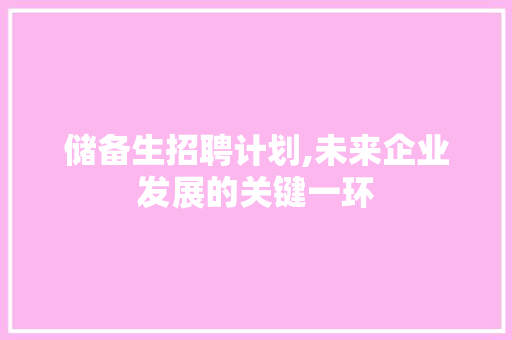 储备生招聘计划,未来企业发展的关键一环