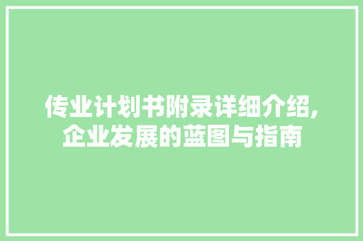 传业计划书附录详细介绍,企业发展的蓝图与指南 特写稿