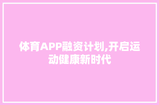 体育APP融资计划,开启运动健康新时代 工作总结