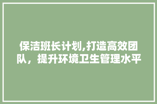 保洁班长计划,打造高效团队，提升环境卫生管理水平