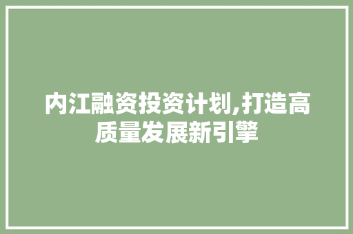内江融资投资计划,打造高质量发展新引擎