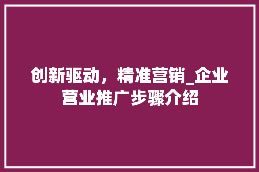创新驱动，精准营销_企业营业推广步骤介绍