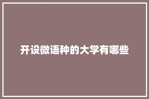 开设微语种的大学有哪些