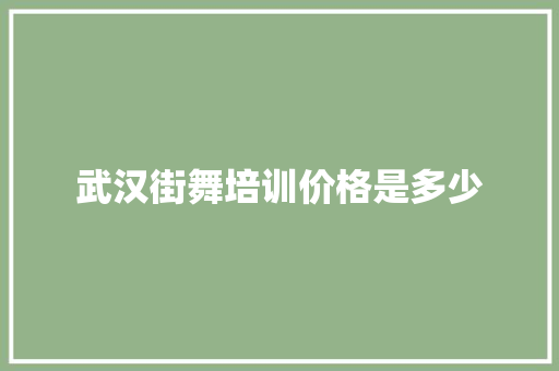 武汉街舞培训价格是多少