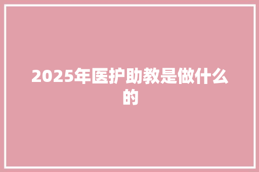 2025年医护助教是做什么的